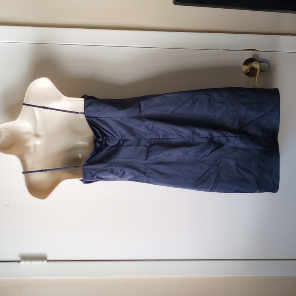 Kay Unger Sequined Lace Cap Sleeve Flounce Dress With Satin Slip 4 Navy - Picture 4 of 12